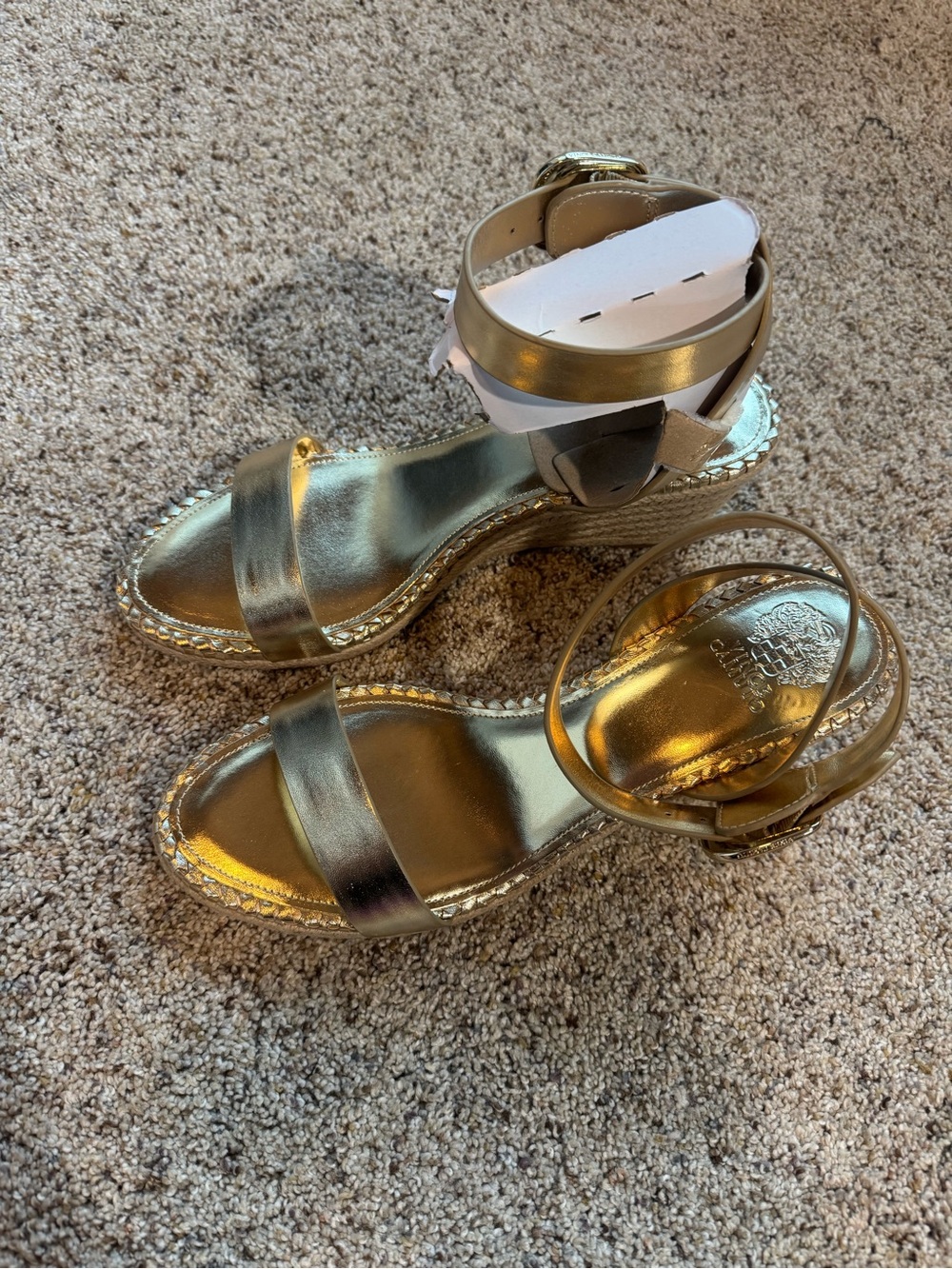 Vince Camuto Metallic Gold Ankle-Strap Sandals - Picture 4 of 8